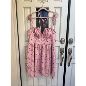 CIDER Pink Floral Tiered Ruffle Mini Dress Tie Straps Smocked Back Size 1X
